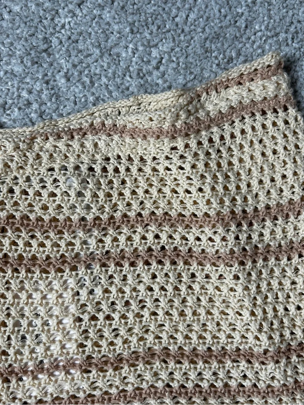 Free People Cream and Brown Crochet High Waist Shorts